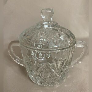VTG Sugar Bowl, Glass w/ Lid & 2 Handles, Vintage, Antique Elegance